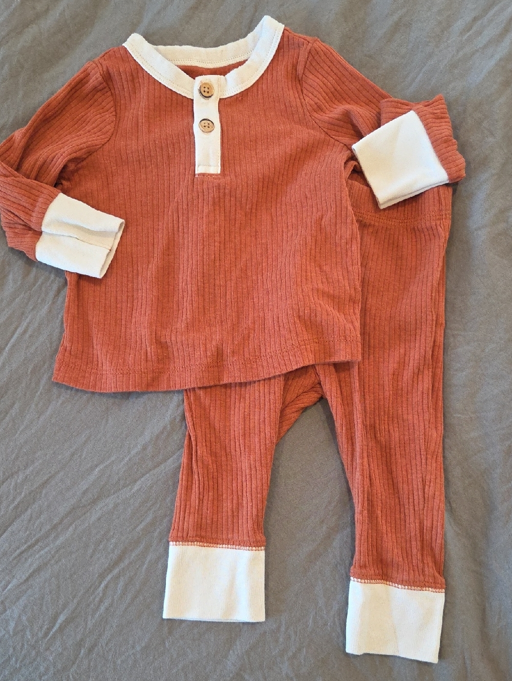 Cat & Jack Rust Ribbed Two-Piece Pajama Set with Cream Trim
